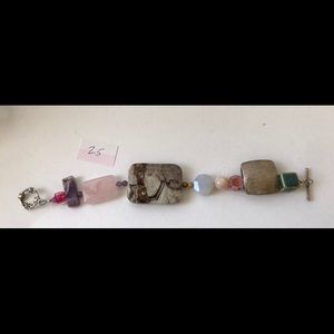 Segmented stone bracelet tan/pink w square (25)